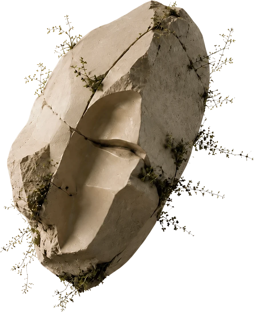 Sculpted rock with foliage