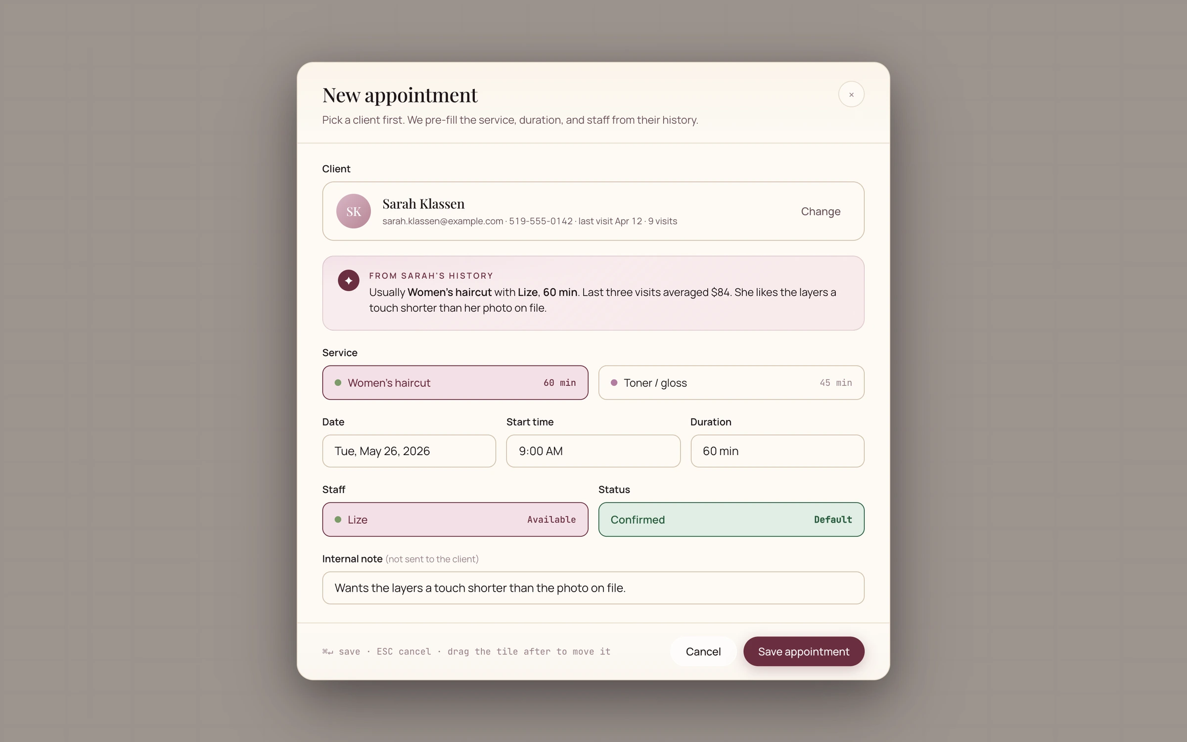 DivineBooking new appointment dialog