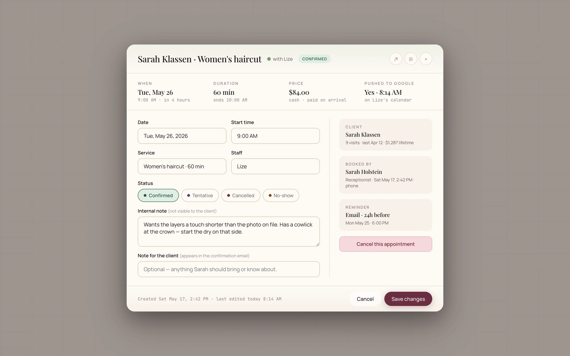 DivineBooking edit appointment view