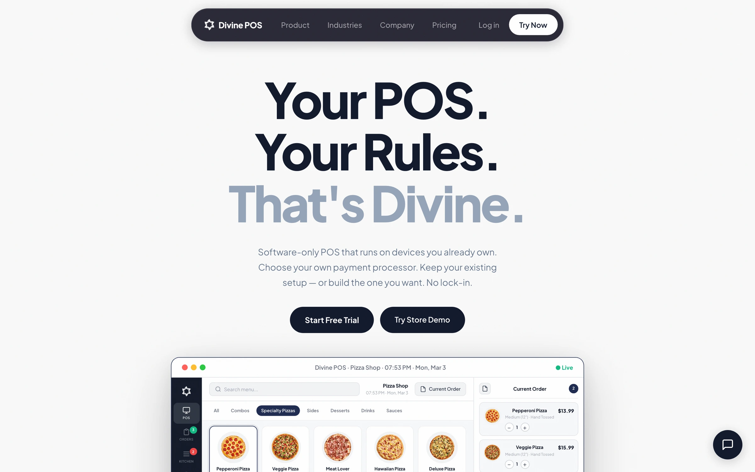DivinePOS marketing site hero