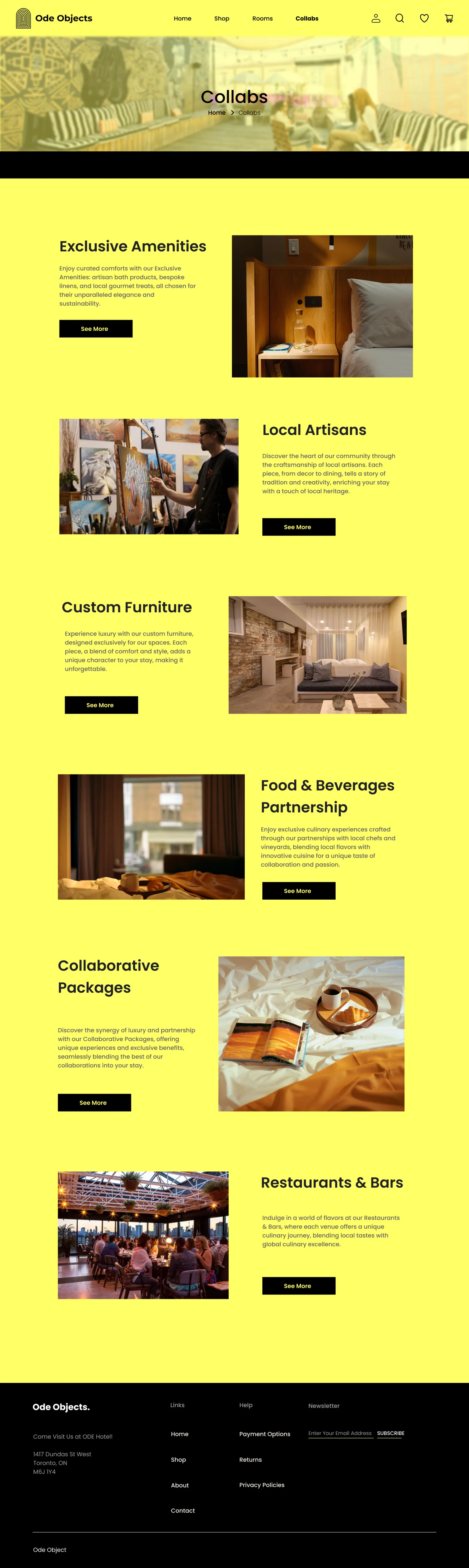 Ode Objects collabs page with partnerships