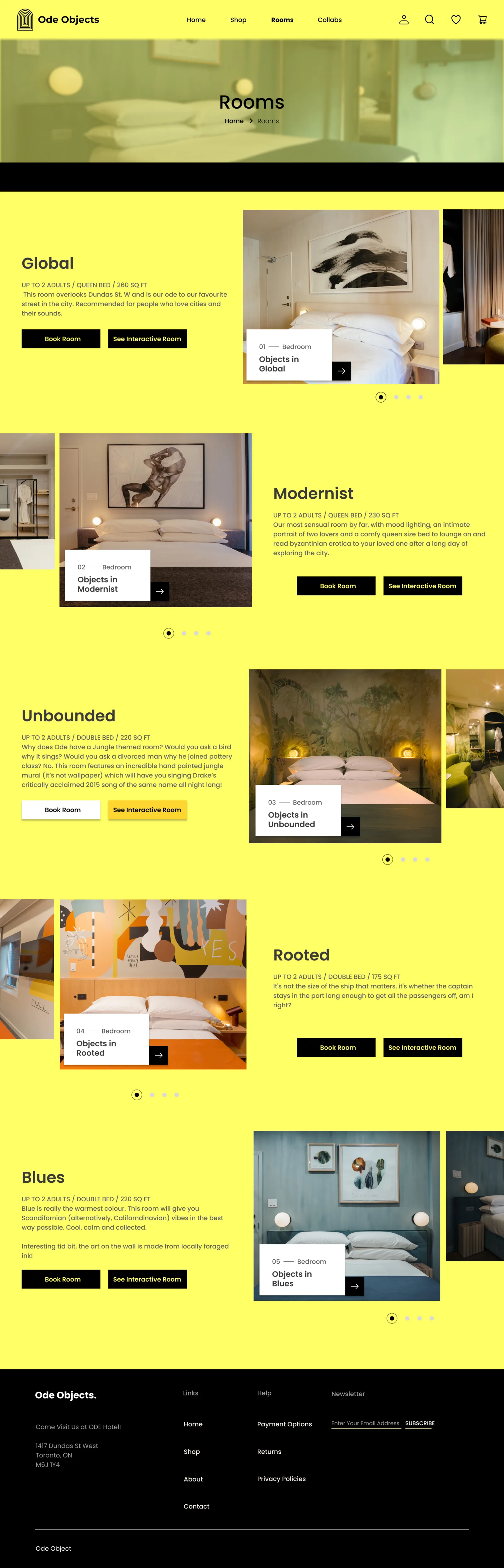 Ode Objects rooms page