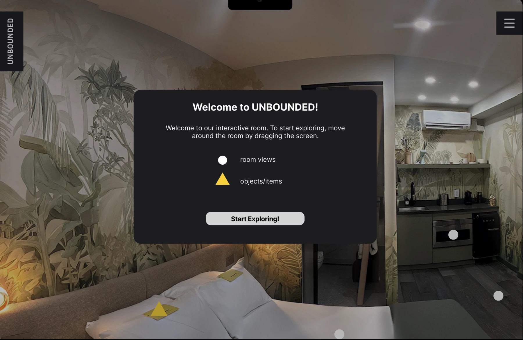 UNBOUNDED 360 room welcome modal
