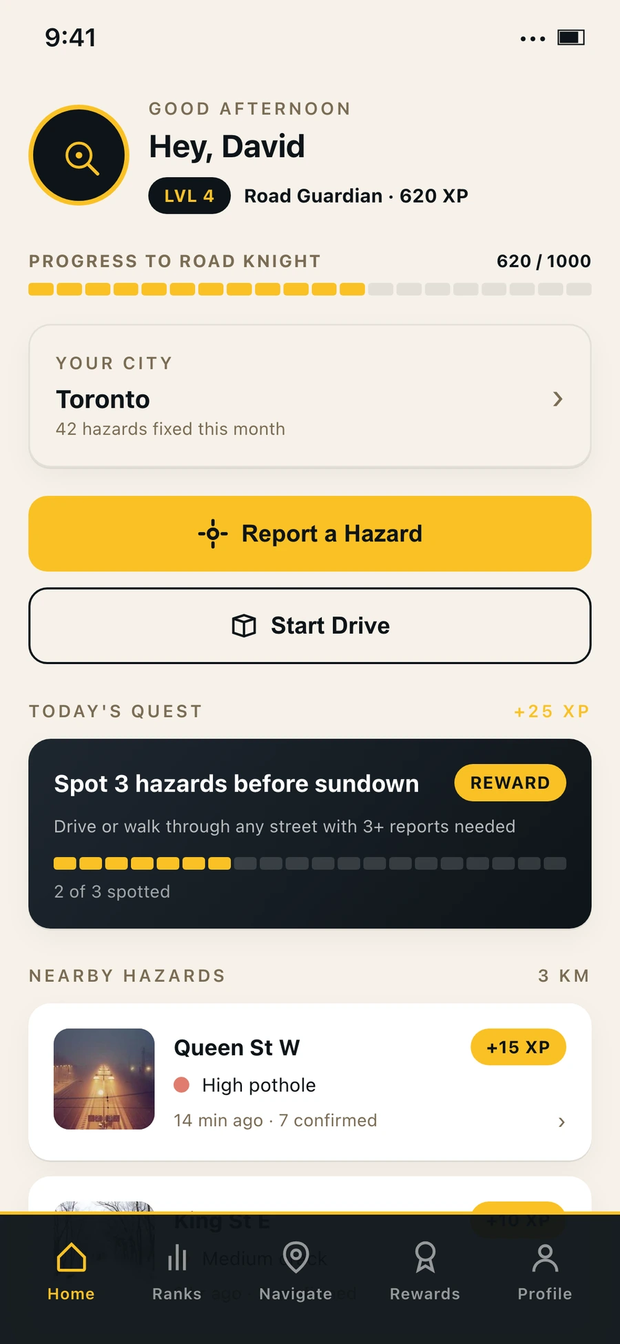 RoadHero mobile home screen